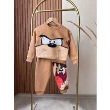Magu Erkek Çocuk Tazmanya Desenli 3 Iplik Kışlık Pamuklu Sweatshirt Eşofman Alt-Üst Takım