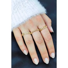 Trend Collection Zirkon Taşlı Gold Zarif Ayarlanabilir 3'lü Minimal Kadın Yüzük Seti