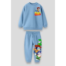 Magu Unisex Çocuk Mavi Bluey Toy Stoyry Desenli Kışlık 3 Iplik Pamuklu Sweatshirt Eşofman Alt-Üst Takım