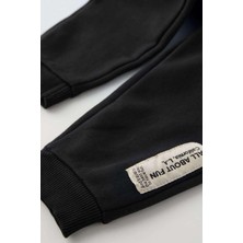 Magu Erkek Çocuk Siyah Sloganlı Pamuklu Sweatshirt Jogger Eşofman Alt-Üst Takım