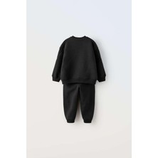 Magu Erkek Çocuk Siyah Sloganlı Pamuklu Sweatshirt Jogger Eşofman Alt-Üst Takım