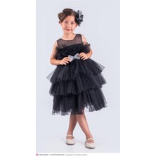 Magu Kız Çocuk Tütülü Astarlı Tokalı Elbise Abiye