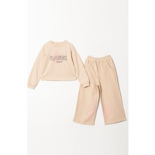 Magu Kız Çocuk Çiçek Desenli Pamuklu Sweatshirt İspanyol Eşofman Alt-Üst Takım