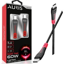 Auris 60W Usb-C Type-C Süper Hızlı LED Işıklı Şarj ve Data Kablosu