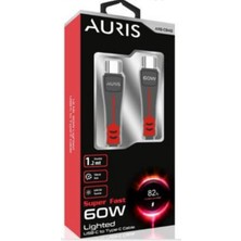 Auris 60W Usb-C Type-C Süper Hızlı LED Işıklı Şarj ve Data Kablosu