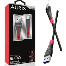 Auris 6.0A USB Mikro Yüksek Hızlı LED Işıklı Şarj ve Data Kablosu