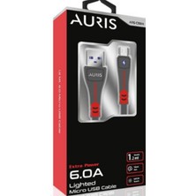 Auris 6.0A USB Mikro Yüksek Hızlı LED Işıklı Şarj ve Data Kablosu