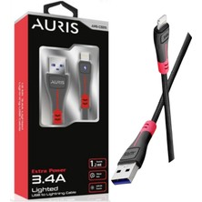 Auris 3.4A USB Lighting Yüksek Hızlı LED Işıklı Şarj ve Data Kablosu