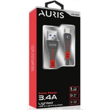 Auris 3.4A USB Lighting Yüksek Hızlı LED Işıklı Şarj ve Data Kablosu