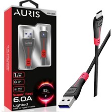 Auris 6.0A USB Type-C Yüksek Hızlı LED Işıklı Şarj ve Data Kablosu