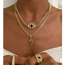 Niceboutique Gold Tasarım Baget Yeşil Taşlı Özel Seri Kolye