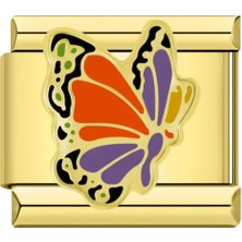 Renkli Kelebek Gold Çelik İtalyan Charm