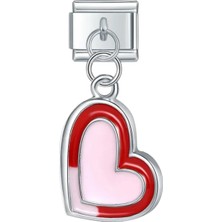 Kırmızı Pembe Kalp Çelik İtalyan Charm