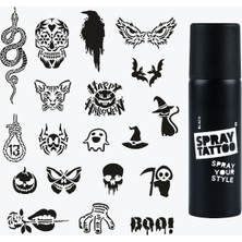 One Spray Tattoo Happy Halloween Dövme Şablon Seti + Siyah Sprey