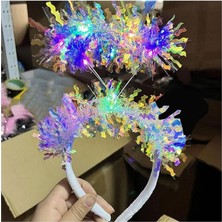 Parti Hediye Sepeti Gümüş Işıltılı Püsküllü LED Işıklı Parlak Hologramlı Taç