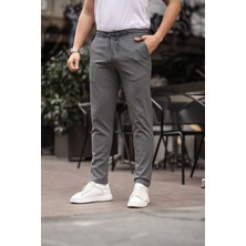 Erkek Gri Jogger Kesim Bel Lastikli Esnek Likralı Silimfit Kumaş Pantolon