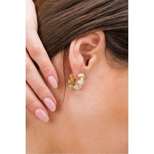 Ricco Jewellery 14 K Gold Kaplama 925 Ayar Gümüş Baget Taşlı Altın Halka Küpe