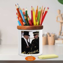 Fraklı Atatürk ve Komutan Ahşap Seramik Kalemlik -r220