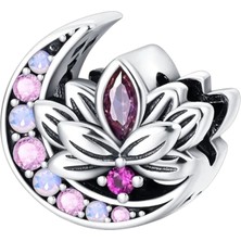 Mor Taşlı Hilal ve Lotus Charm | 925 Ayar Gümüş