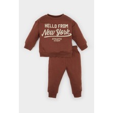 DeFacto Erkek Bebek 2'li Takım Bisiklet Yaka Baskılı Sweatshirt Beli Lastikli Eşofman Altı D0721A524WN