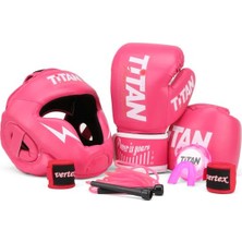 Titan Sport Pembe Serisi Özel Takım Set ,  Boks Kaskı, Boks Eldiveni, Dişlik, Bandaj