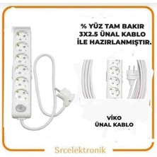 Viko Multi-Let 6'lı Ünal Kablo (12 ile 40 Metre Arası) Anahtarlı Topraklı Çocuk Korumalı Uzatma ( 3x2.5 Ünal Kablo Tam Bakır) Ttr Kablo HO5VV-F