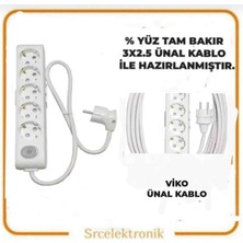 Viko Multi-Let 5 Li Ünal Kablolu (1 ile 10 Metre ) Anahtarlı Topraklı Çocuk Korumalı Uzatma ( 3x2.5 Ünal Kablo Tam Bakır) Ttr Kablo Tseli HO5VV-F