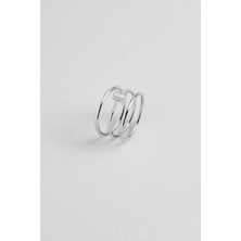 So CHIC Minimal Baget Tasarım 18 Ayar Beyaz  Altın Kaplama Çoklu Gümüş Yüzük