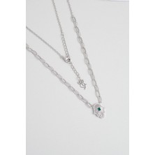 So CHIC Fatma Ana Eli 18 Ayar Beyaz Altın Kaplama 45 Cm Gümüş Kolye