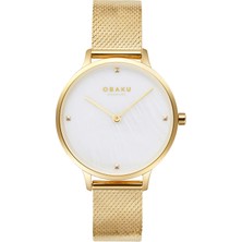 Obaku Denmark V295LXGWHG Quartz Çelik Hasır Altın Rengi Beyaz Kadran 34 mm Kadın Kol Saati