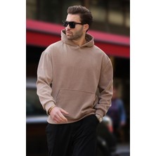 Taba Kapüşonlu Cep Detaylı Dokulu Sweatshirt E7101