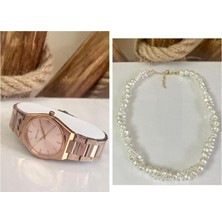 Ferrucci Rose Klasik Tasarım Çelik Kadın Kol Saat+Inci Kolye Hediyeli