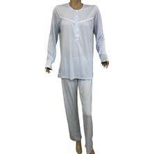 Nena 14206-NENA Bayan 4 Mevsim Uzun Kol Patlı Robalı Pijama Takımı-Mavi