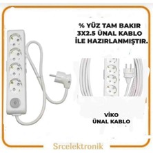 Viko Multi-Let 4'lü Ünal Kablo (12 ile 40 Metre) Anahtarlı Topraklı Çocuk Korumalı Uzatma ( 3x2.5 Ünal Kablo Tam Bakır) Ttr Kablo HO5VV-F