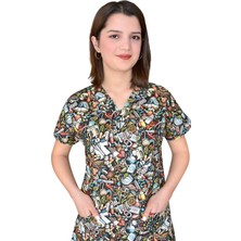 Nur Medikal Giyim Test Desenli Pamuklu Master Likra Tek Üst Forma