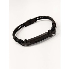 Defne Silver Erkek Deri Çelik Bileklik