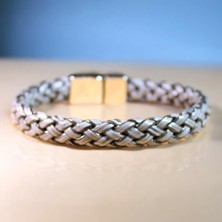 Etniko Hasır Örgü Vegan Deri Gri Bileklik