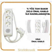 Viko Multi-Let 3 Lü Ünal Kablolu (12 ile 40 Metre Arası) Anahtarlı Topraklı Çocuk Korumalı Uzatma ( 3x2.5 Ünal Kablo Tam Bakır) Ttr Kablo Tseli HO5VV-F