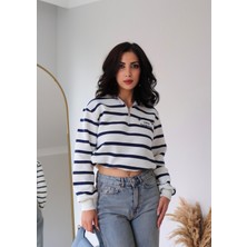 Kadın Çizgili Sweatshirt