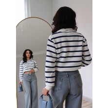 Kadın Çizgili Sweatshirt