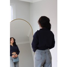 Kadın Overthink Nakışlı Mavi Crop Sweatshirt