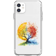 Zeyno Apple iPhone 11 Uyumlu Renkli Ağaç  Desenli Silikon Kılıf