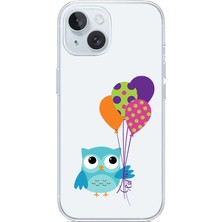 Zeyno Apple iPhone 15 Uyumlu Baykuş ve Balonlar  Desenli Silikon Kılıf