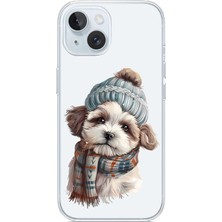 Zeyno Apple iPhone 15 Uyumlu Şapkalı Sevimli Köpek  Desenli Silikon Kılıf