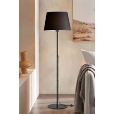 Art&Gift Slav Hazır Konik Kumaş Başlık Siyah Metal Lambader Salon Köşe Lambası