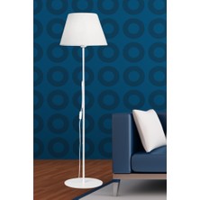 Art&Gift Slav Hazır Konik Kumaş Başlık Beyaz Metal Lambader Salon Köşe Lambası