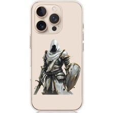 Zeyno Apple iPhone 16 Pro Max Uyumlu Beyaz Kalkanlı Şovalye Desenli Silikon Kılıf