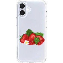 Zeyno Apple iPhone 16 Plus Uyumlu Çilekler Desenli Silikon Kılıf