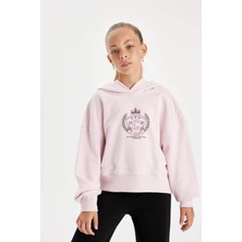 DeFacto Oversize Geniş Kalıp Kapüşonlu İşlemeli Sweatshirt Kız Çocuk D2885A824WN