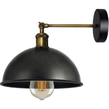Riolight  Vintage,Retro,Rustik Siyah 1xe27 Eskitme Duylu Masallı Tekli Duvar Aplik Şapka Çap:23cm